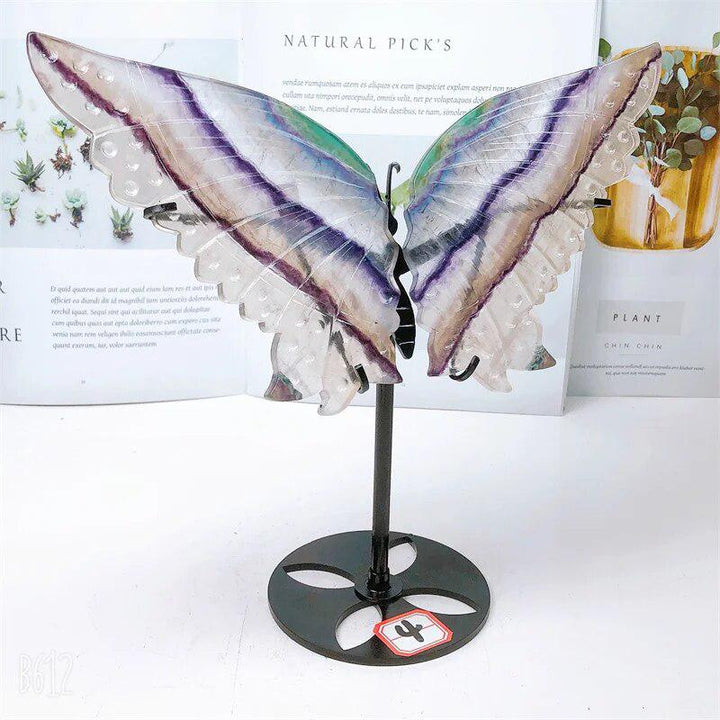 Rainbow Fluorite Butterfly Wings Carving