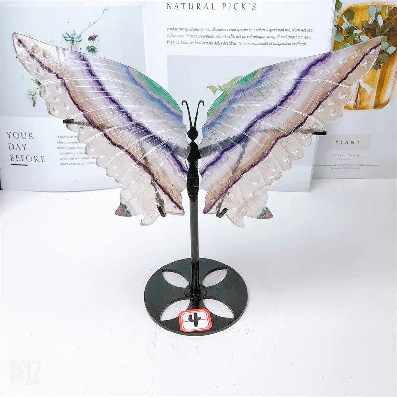 Rainbow Fluorite Butterfly Wings Carving