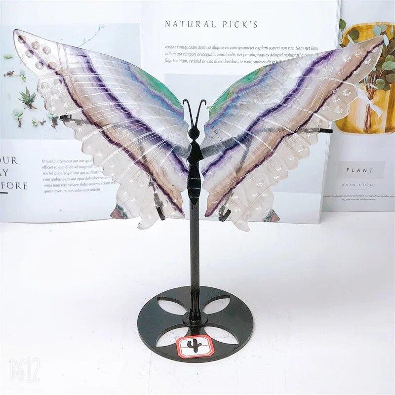 Rainbow Fluorite Butterfly Wings Carving