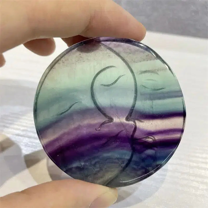 Rainbow Fluorite Crystal Sun And Moon Carving