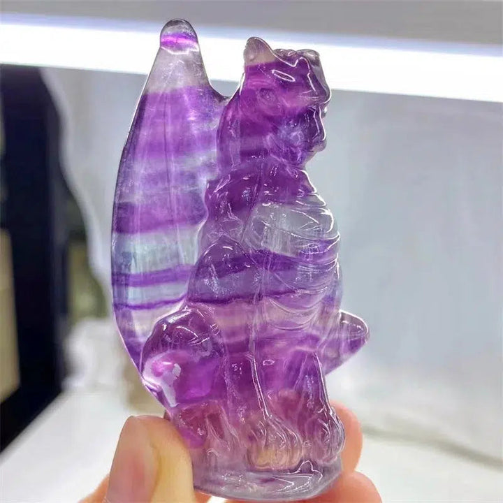 Rainbow Fluorite Dragon Carving