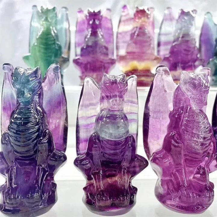 Rainbow Fluorite Dragon Carving