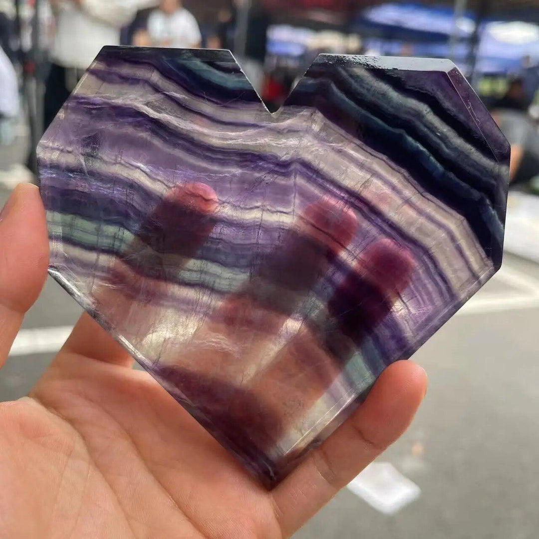 Rainbow Fluorite Striped Heart with Stand