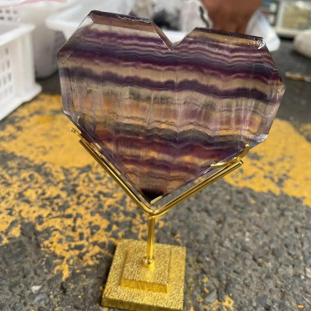 Rainbow Fluorite Striped Heart with Stand