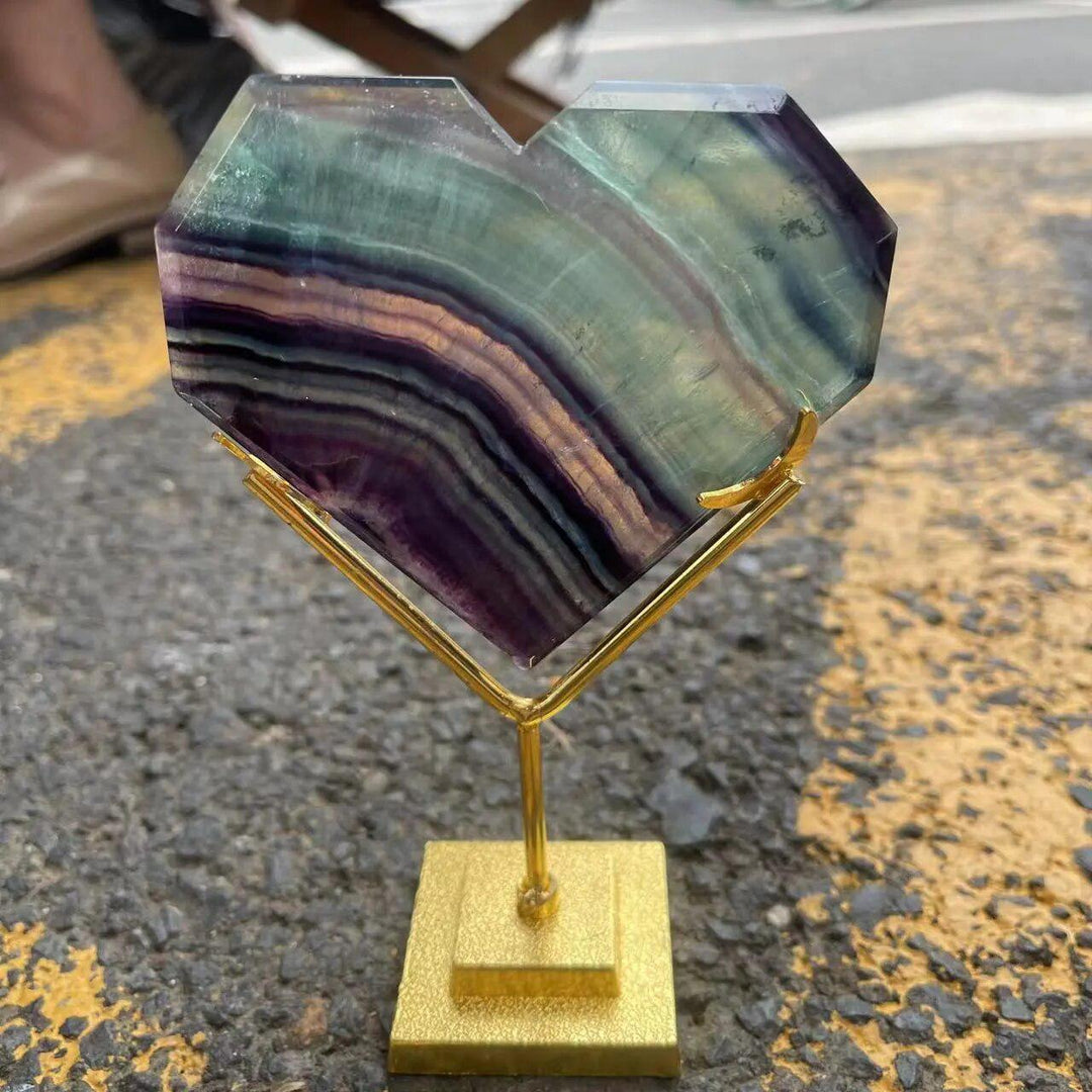 Rainbow Fluorite Striped Heart with Stand