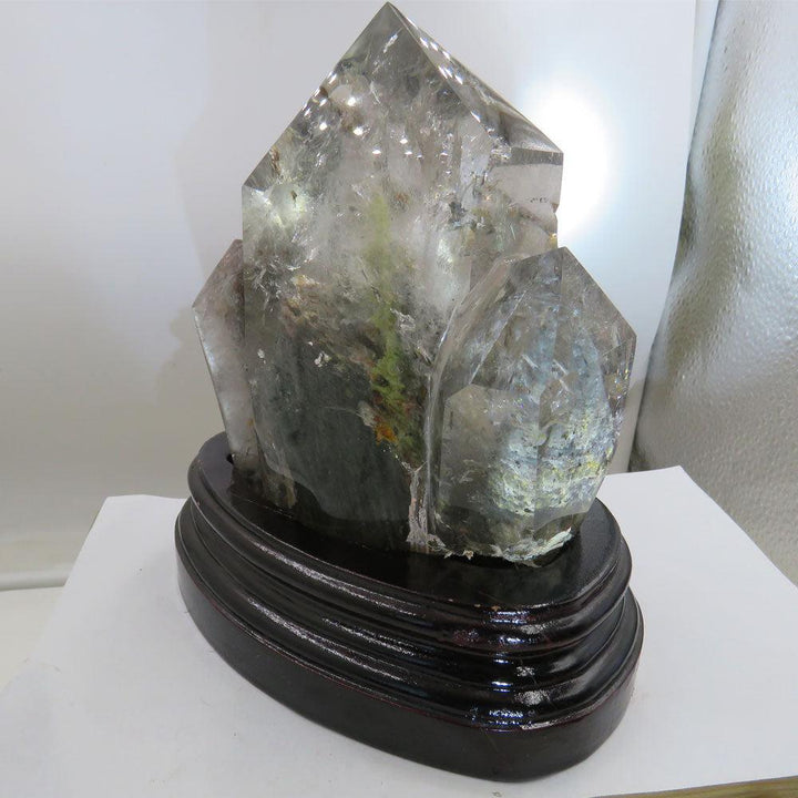 Rare Natural Brazil Green Phantom Garden Quartz Crystal Cluster with Stand