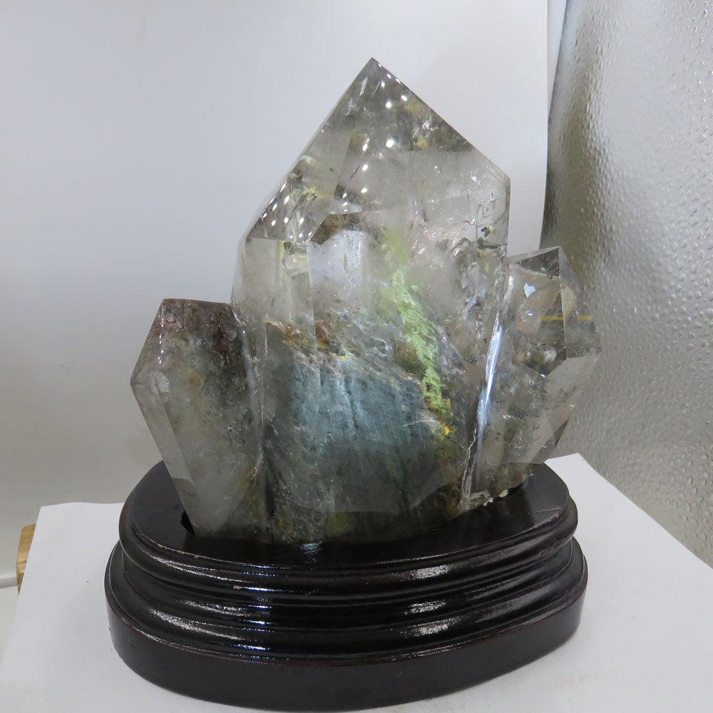 Rare Natural Brazil Green Phantom Garden Quartz Crystal Cluster with Stand