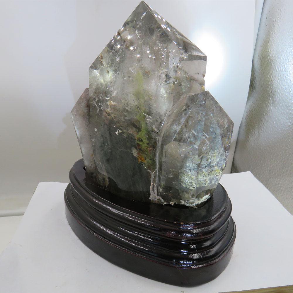 Rare Natural Brazil Green Phantom Garden Quartz Crystal Cluster with Stand