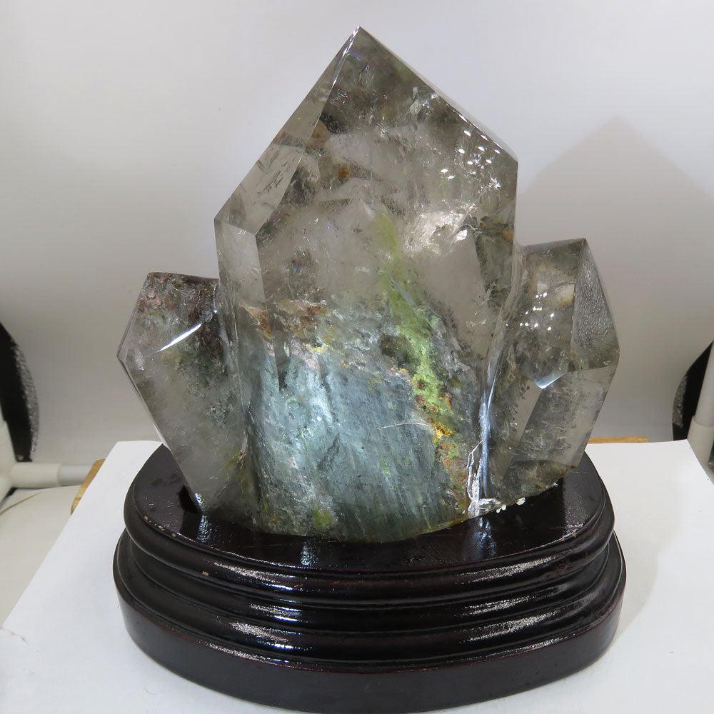 Rare Natural Brazil Green Phantom Garden Quartz Crystal Cluster with Stand