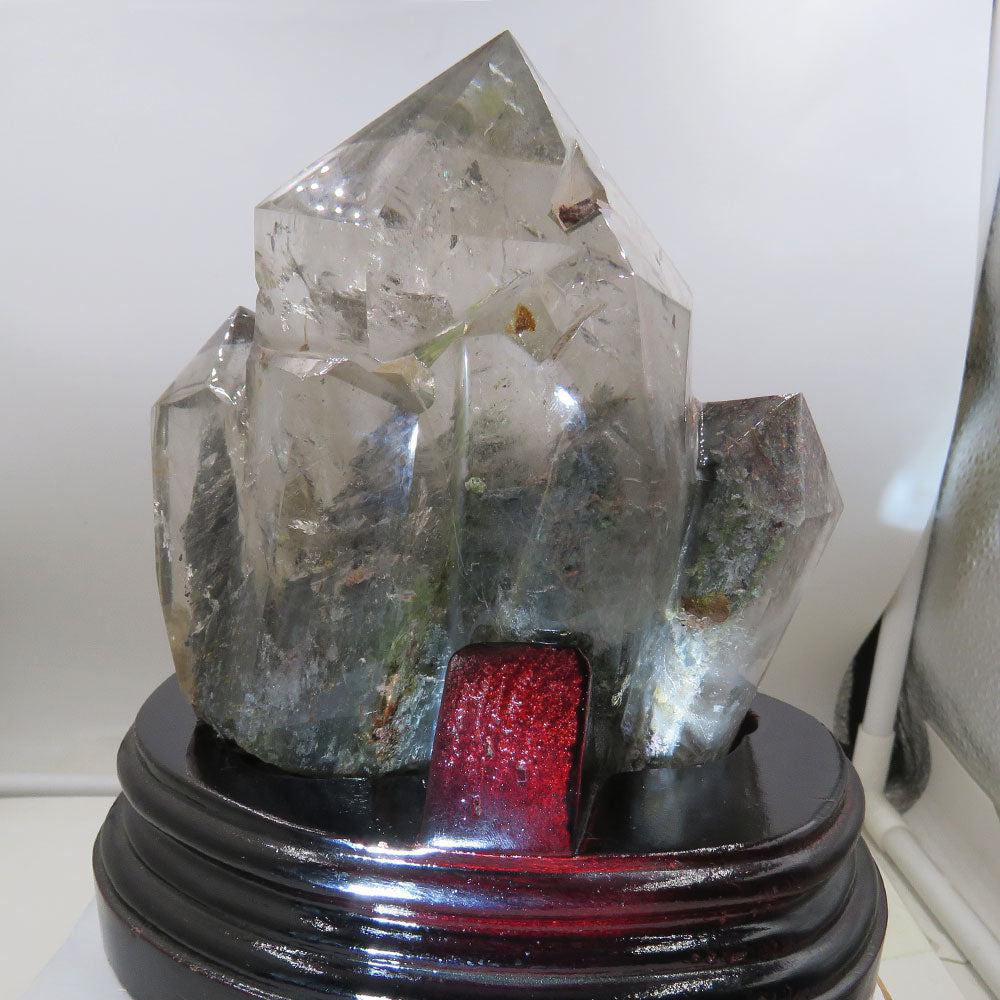 Rare Natural Brazil Green Phantom Garden Quartz Crystal Cluster with Stand