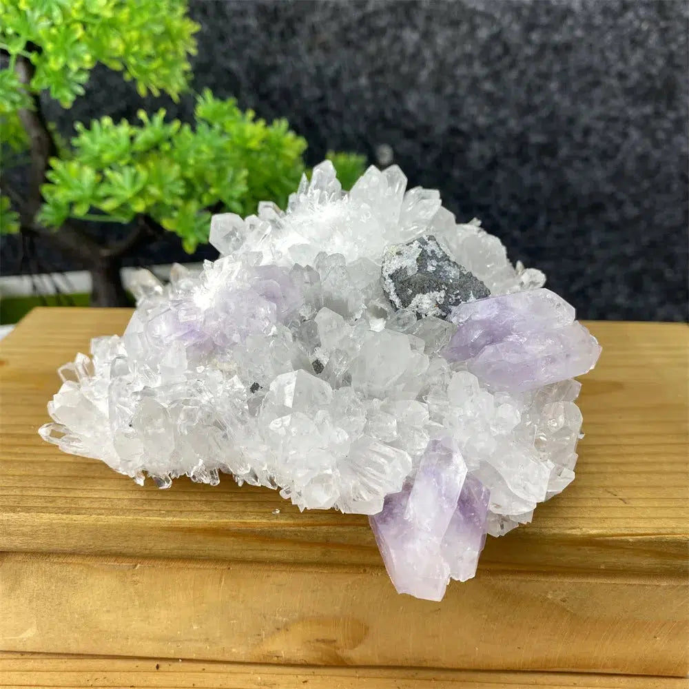 Rare Transparent White Quartz, Amethyst And Copper Ore Cluster