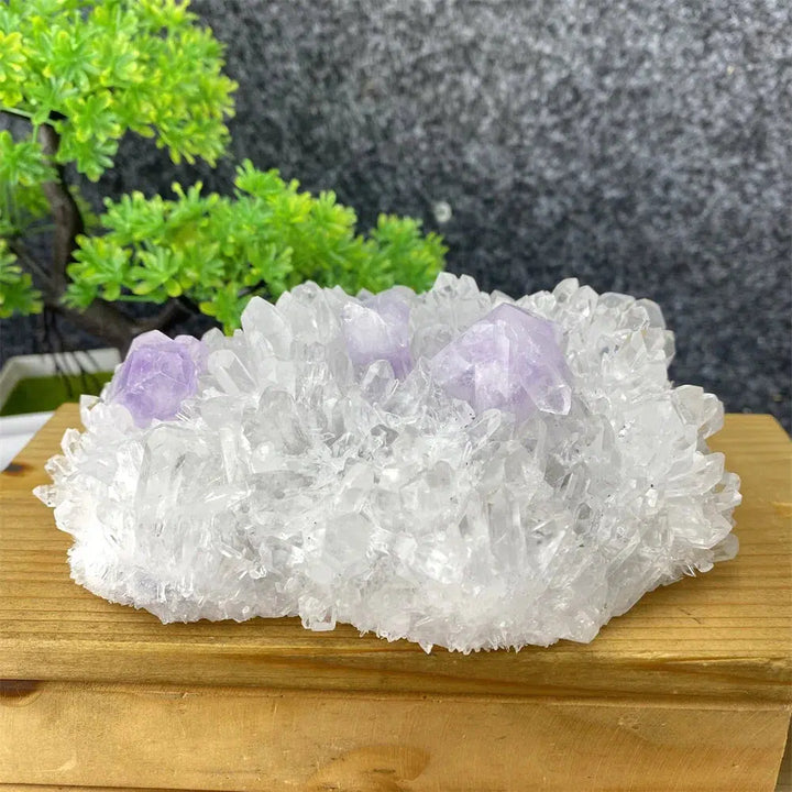 Rare Transparent White Quartz, Amethyst And Copper Ore Cluster