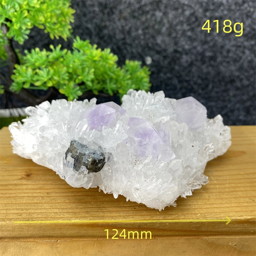 Rare Transparent White Quartz, Amethyst And Copper Ore Cluster