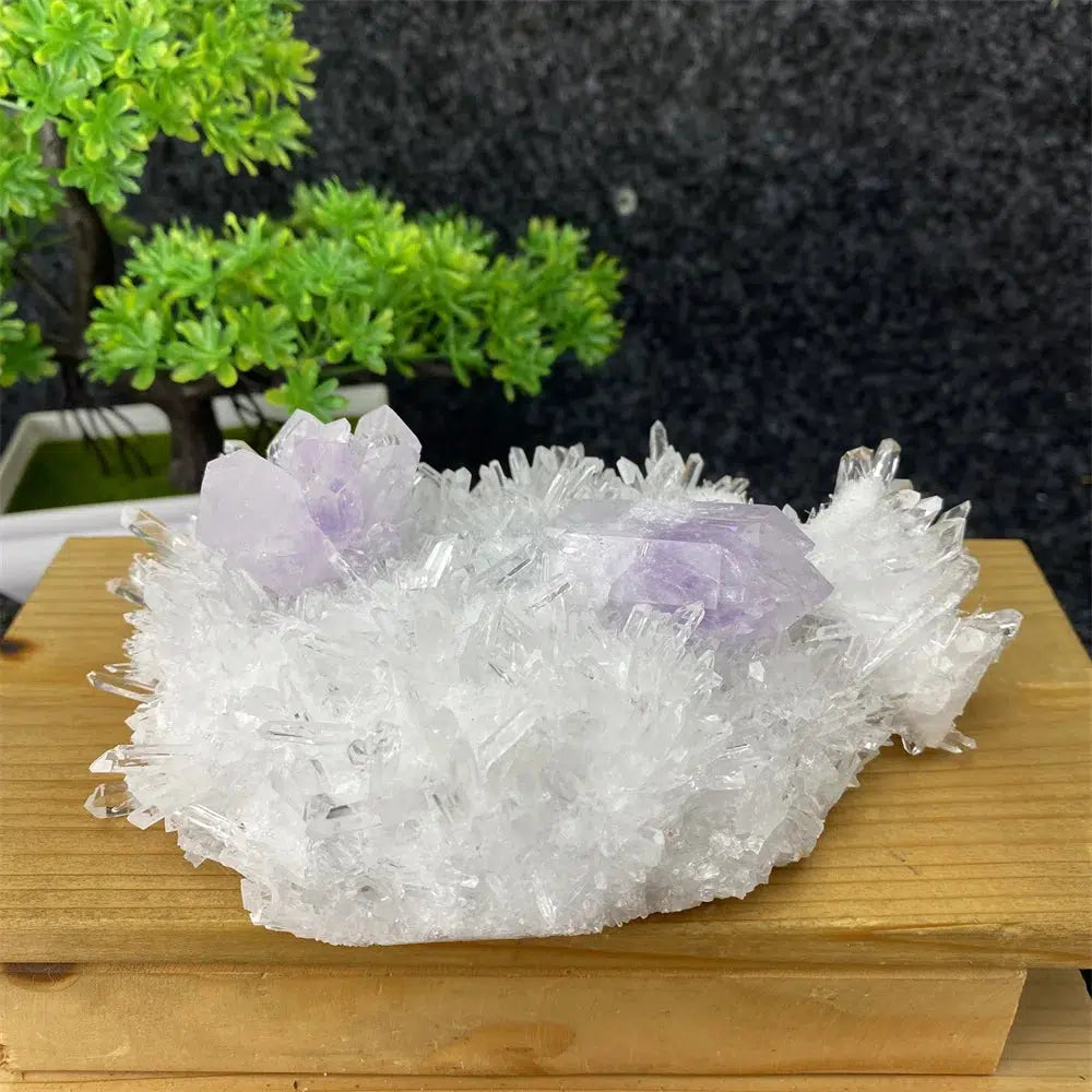 Rare Transparent White Quartz, Amethyst And Copper Ore Cluster