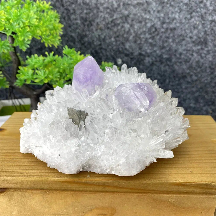 Rare Transparent White Quartz, Amethyst And Copper Ore Cluster