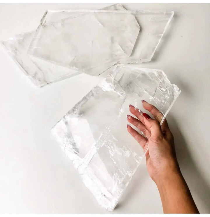 Raw Clear Selenite Crystal Slab