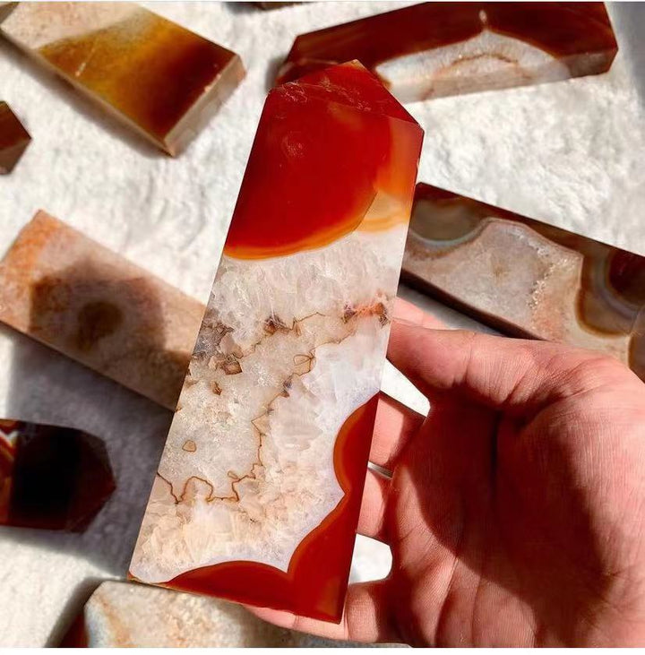 Red Agate Four-sided Pillar Carnelian Tower