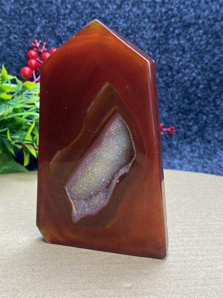 Red Agate Geode Crystal Tower