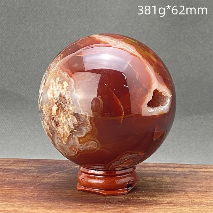 Red Agate Geode Sphere + Base