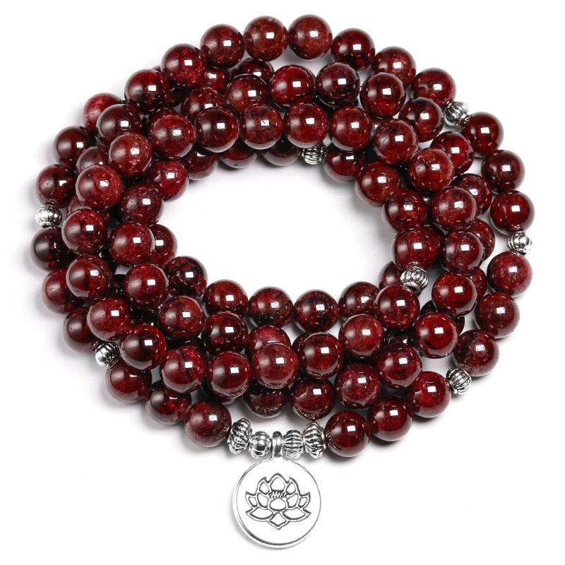 Red Garnet 108 Beads Mala Necklace