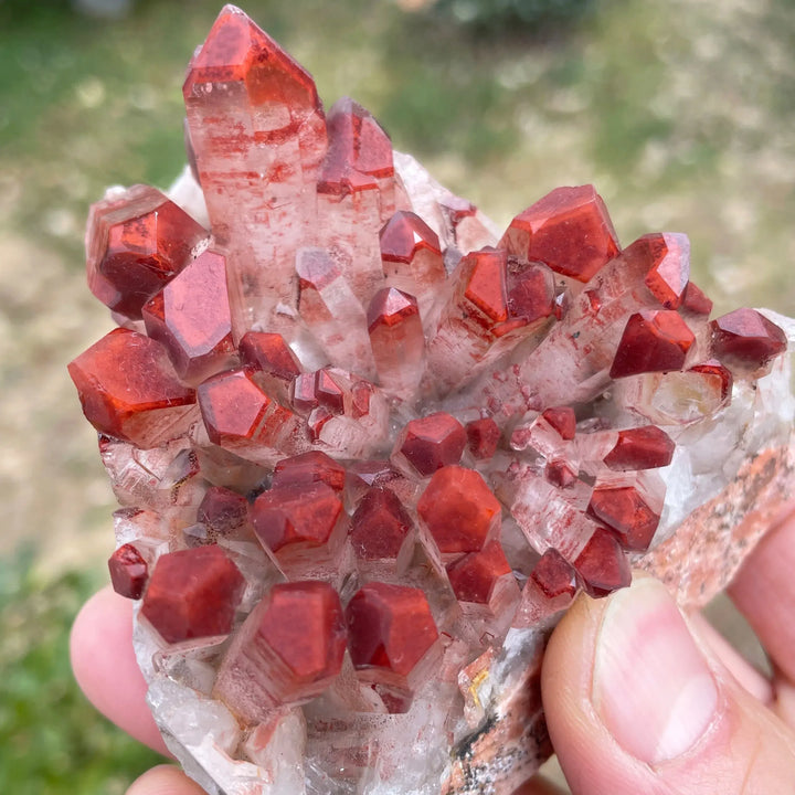 Red Hematite Tipped Clear Quartz Cluster