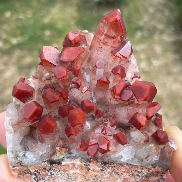 Red Hematite Tipped Clear Quartz Cluster