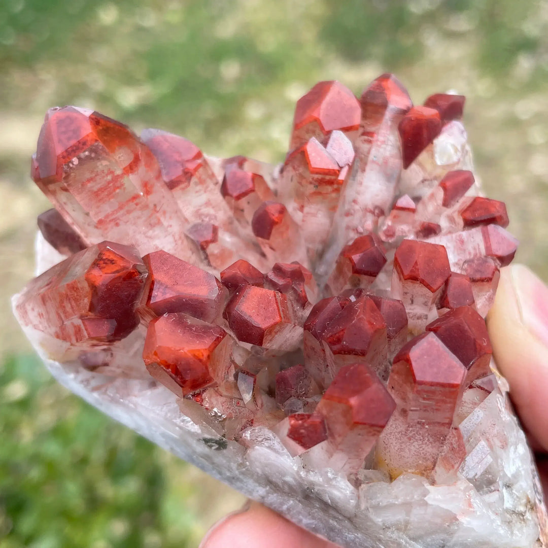 Red Hematite Tipped Clear Quartz Cluster