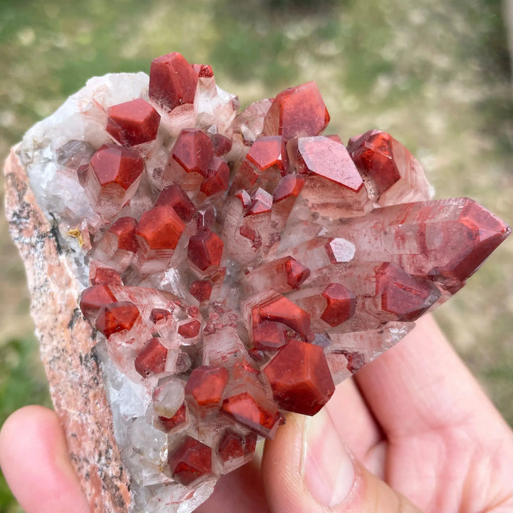 Red Hematite Tipped Clear Quartz Cluster