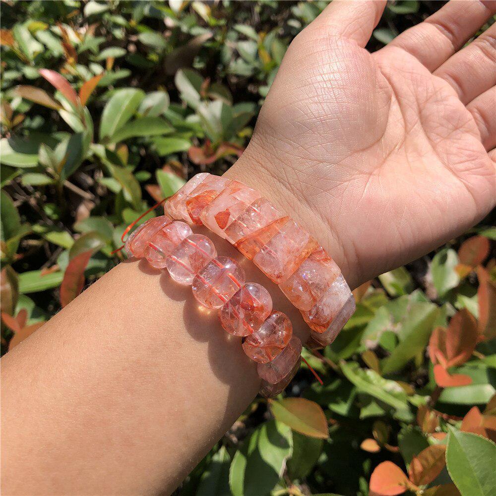 Red Hematoid Quartz Square or Round Bead Bracelet