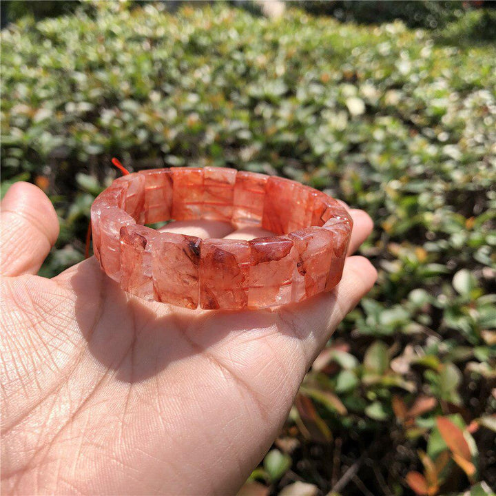 Red Hematoid Quartz Square or Round Bead Bracelet