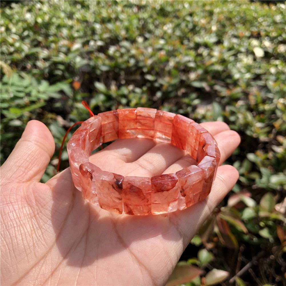 Red Hematoid Quartz Square or Round Bead Bracelet