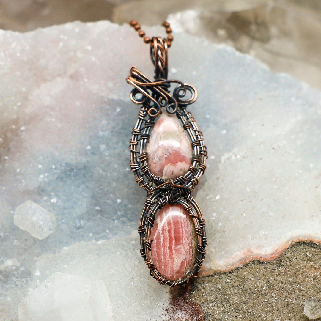 Rhodochrosite 2 Crystal Wire Wrap Pendant - 3.25"