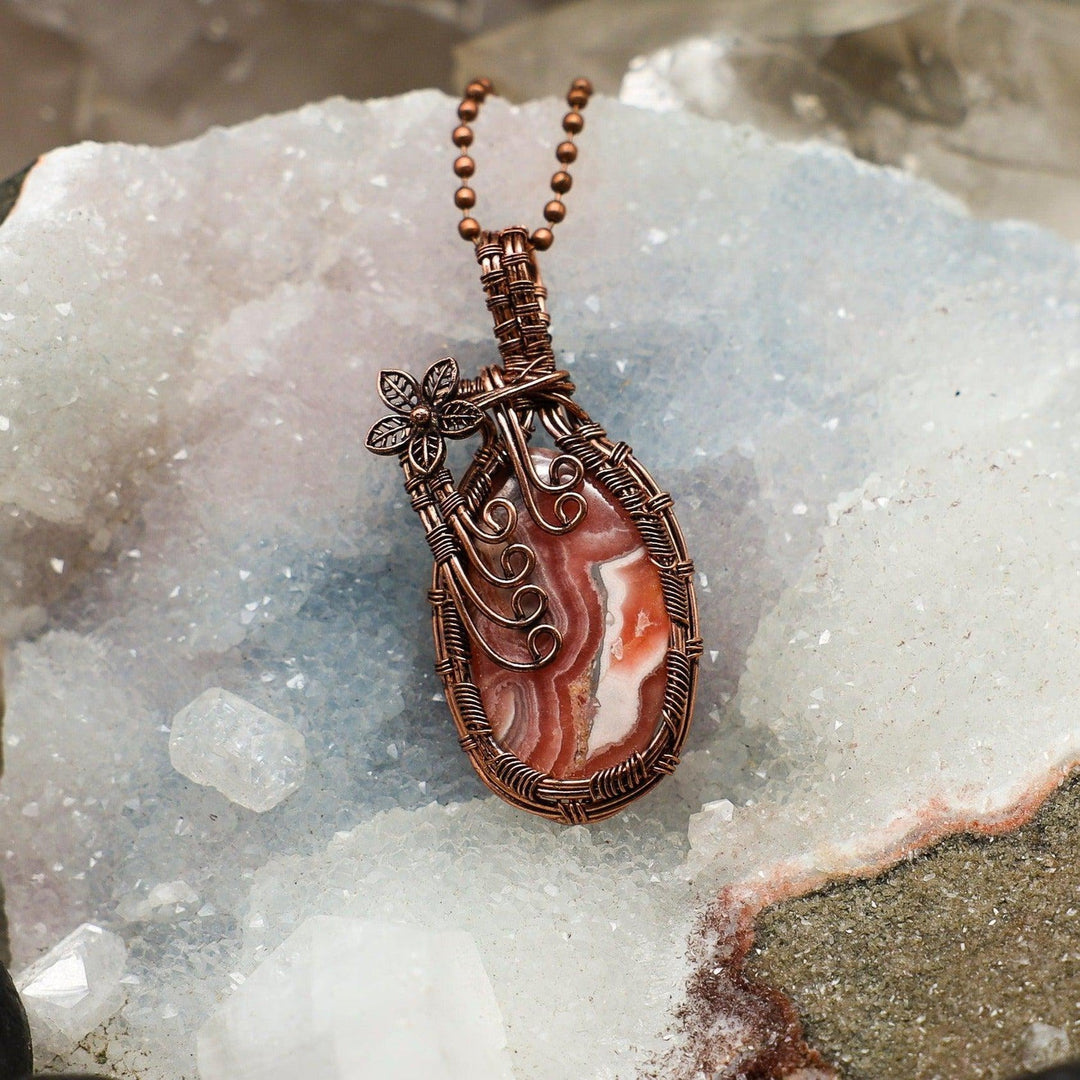 Rhodochrosite Wire Wrap Pendant - 2.45"