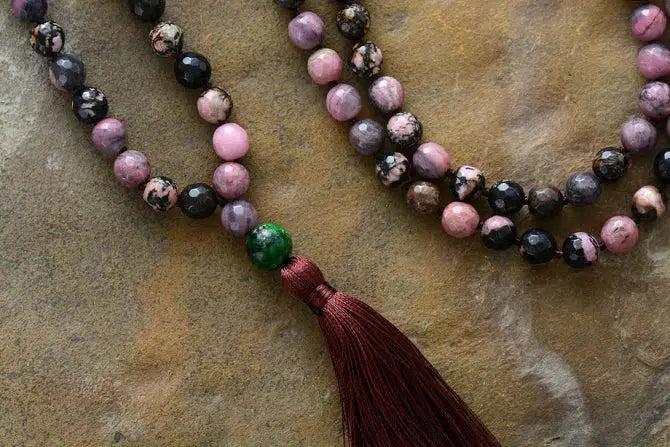 Rhodonite 108 Bead Tassel Mala Necklace