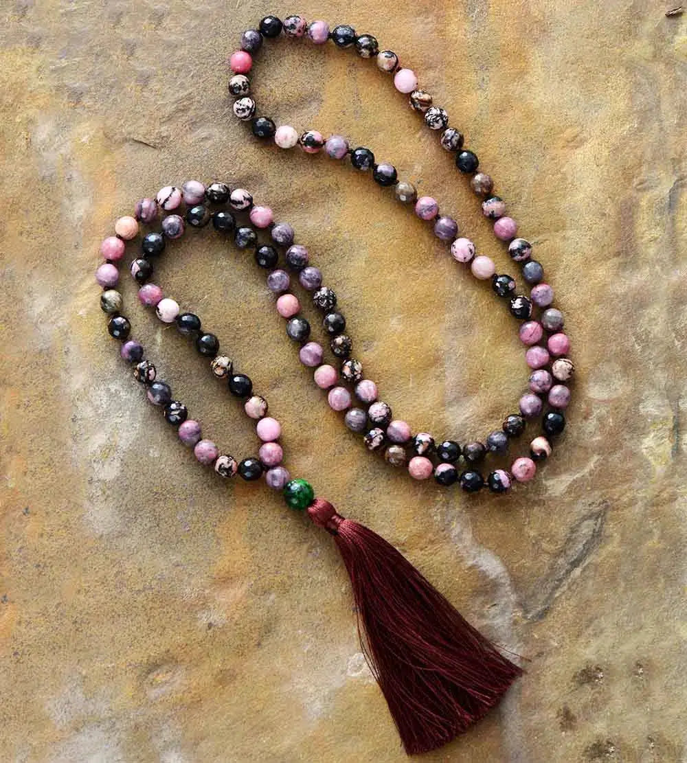 Rhodonite 108 Bead Tassel Mala Necklace