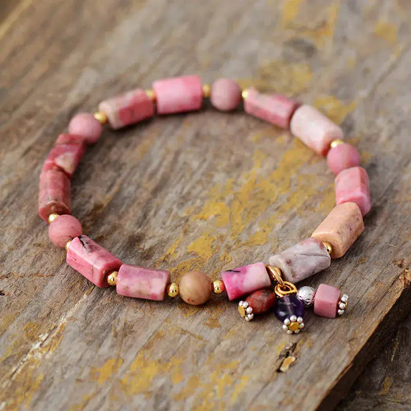 Rhodonite or Amazonite Charm Stretch Bracelet