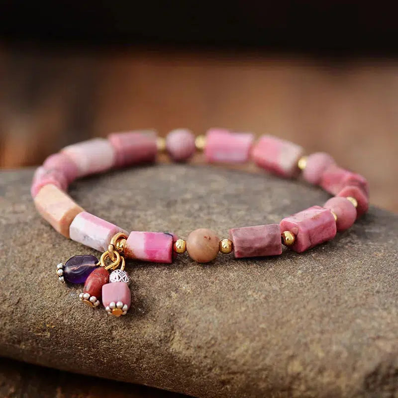 Rhodonite or Amazonite Charm Stretch Bracelet