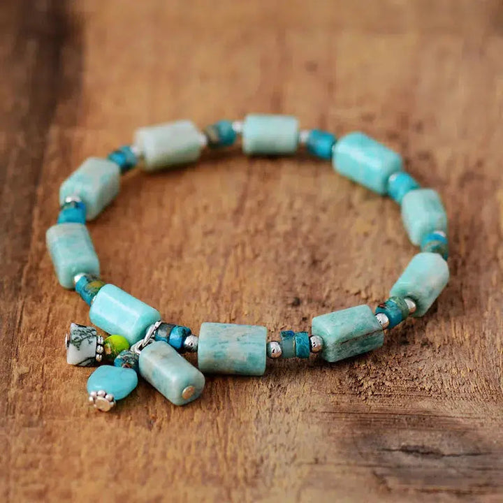 Rhodonite or Amazonite Charm Stretch Bracelet