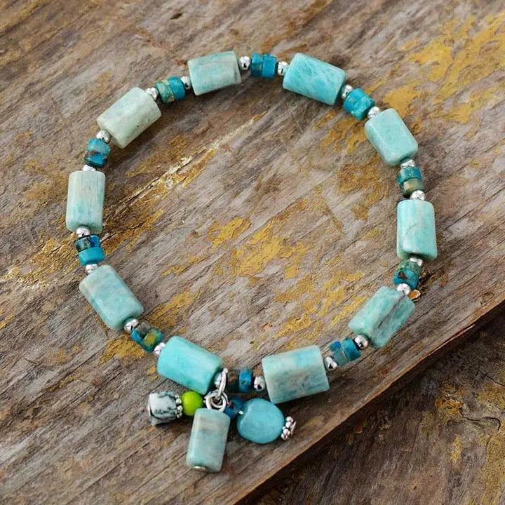 Rhodonite or Amazonite Charm Stretch Bracelet