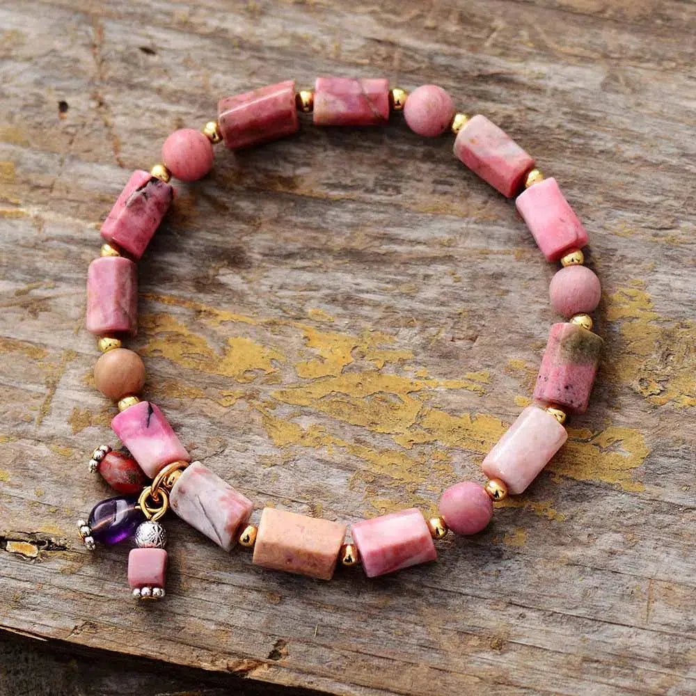 Rhodonite or Amazonite Charm Stretch Bracelet