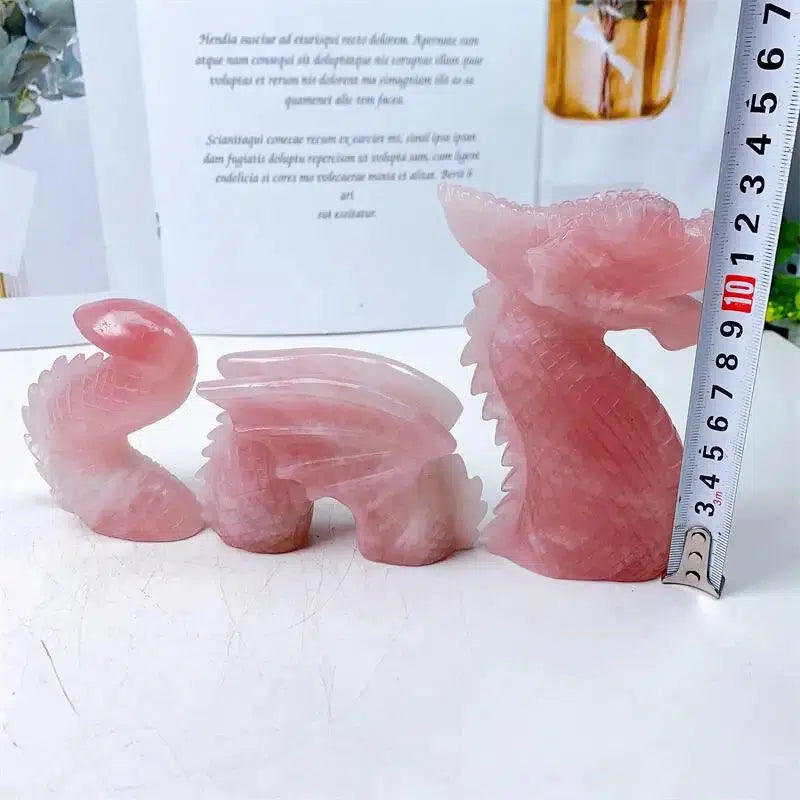 Rose Quartz 3 Piece Dragon Carving