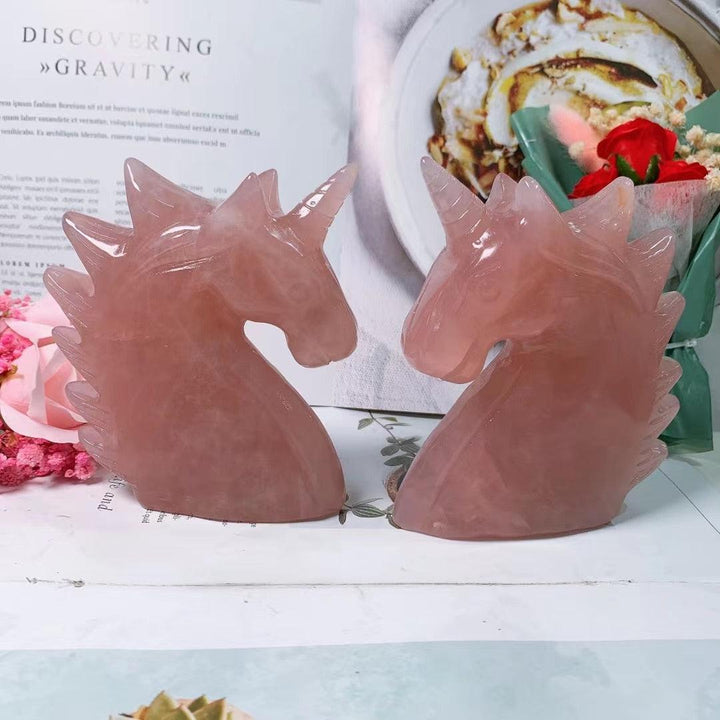 Rose Quartz Crystal Carved Unicorn Sculpture