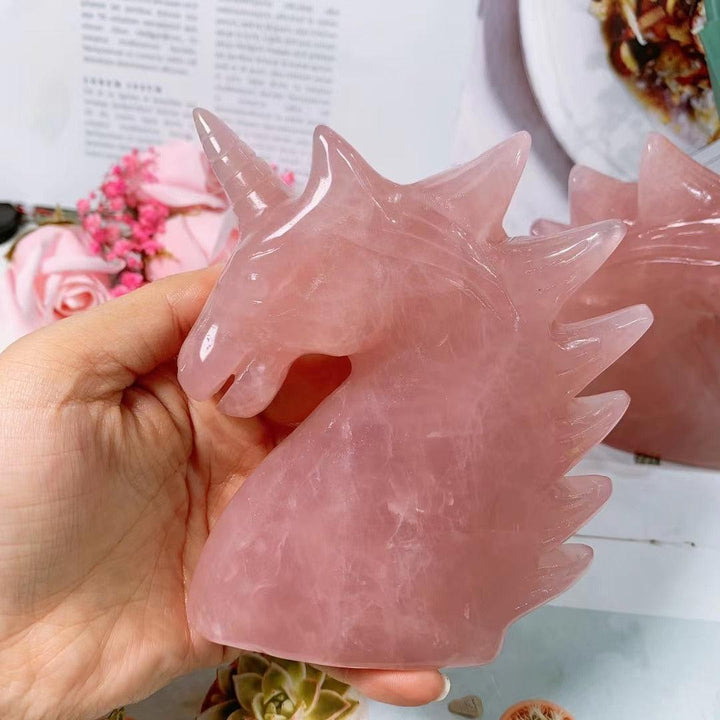 Rose Quartz Crystal Carved Unicorn Sculpture