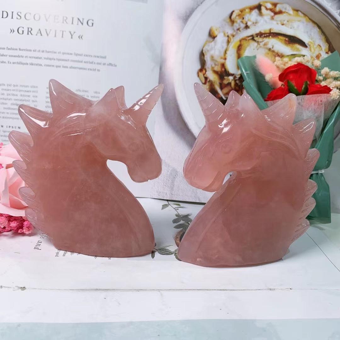 Rose Quartz Crystal Carved Unicorn Sculpture