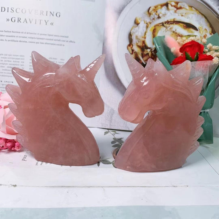 Rose Quartz Crystal Carved Unicorn Sculpture