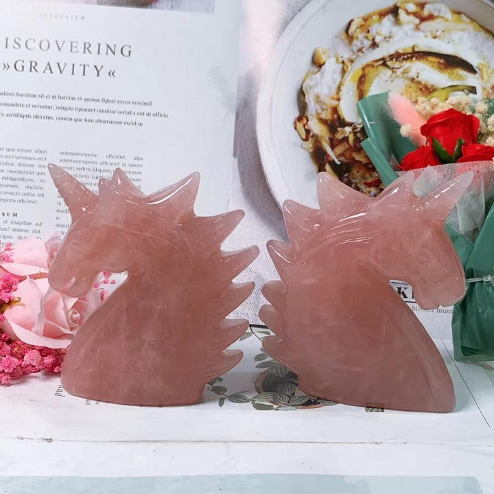 Rose Quartz Crystal Carved Unicorn Sculpture