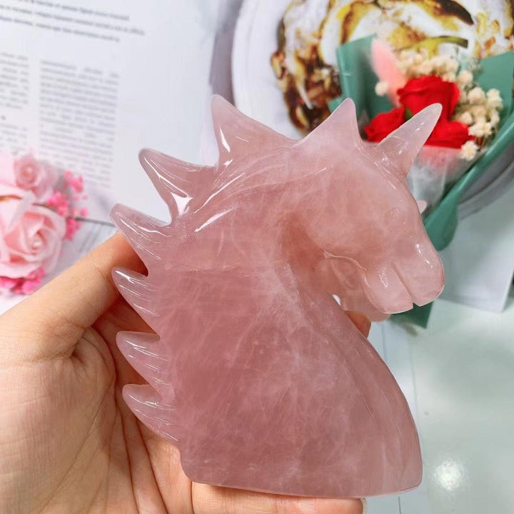 Rose Quartz Crystal Carved Unicorn Sculpture