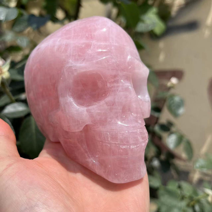 Rose Quartz Crystal Hand Carved Skull