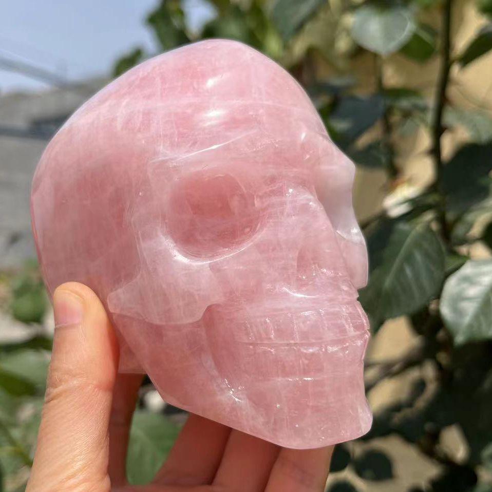 Rose Quartz Crystal Hand Carved Skull