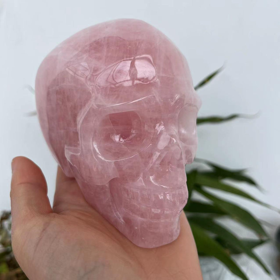 Rose Quartz Crystal Hand Carved Skull